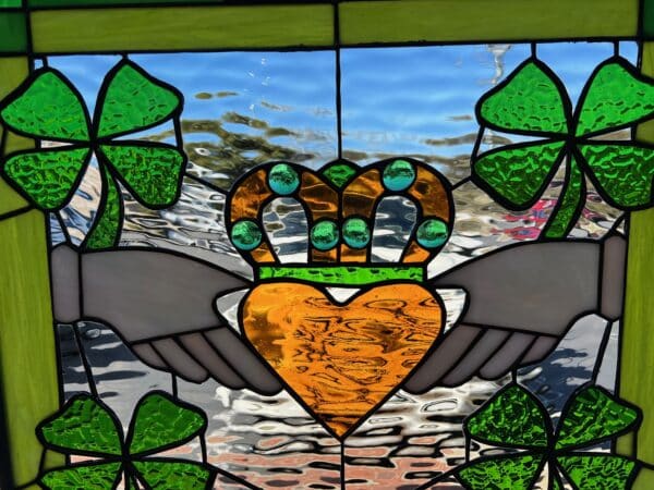 Irish Claddagh Ring Leaded Stained Glass Window panel