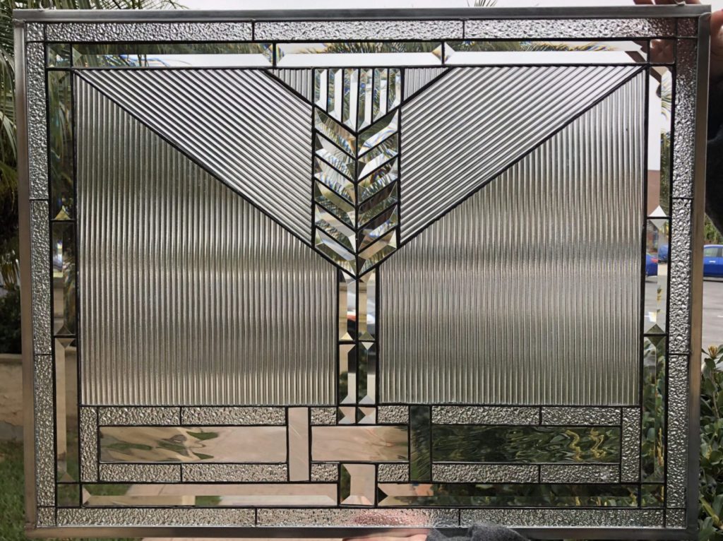 Lovely! The"Rocklin" Beveled Chevron Leaded Stained Glass Window