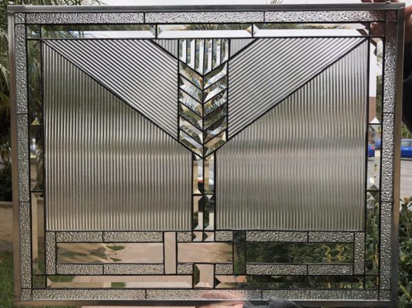 Lovely! The"Rocklin" Beveled Chevron Leaded Stained Glass Window