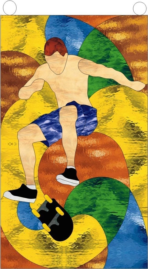 Skateboarder Leaded Stained Glass Window Panel