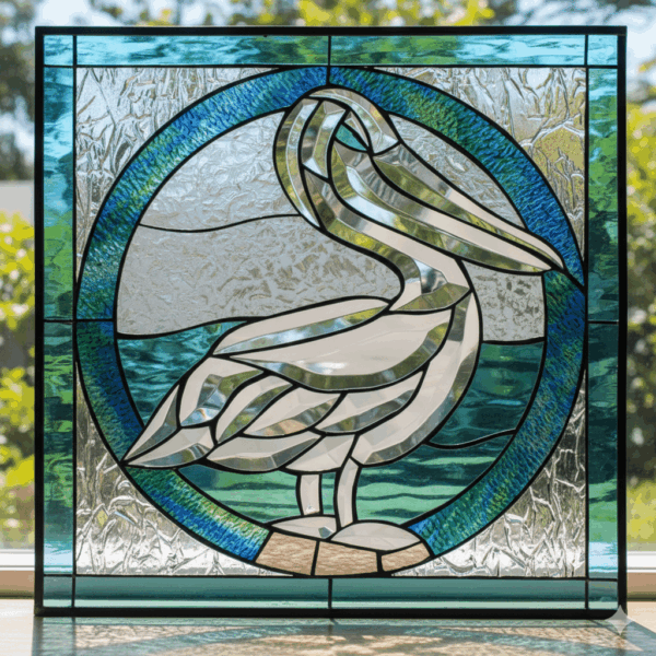 Wow! Hand Beveled & Stained Glass Pelican Leaded Stained Glass Window