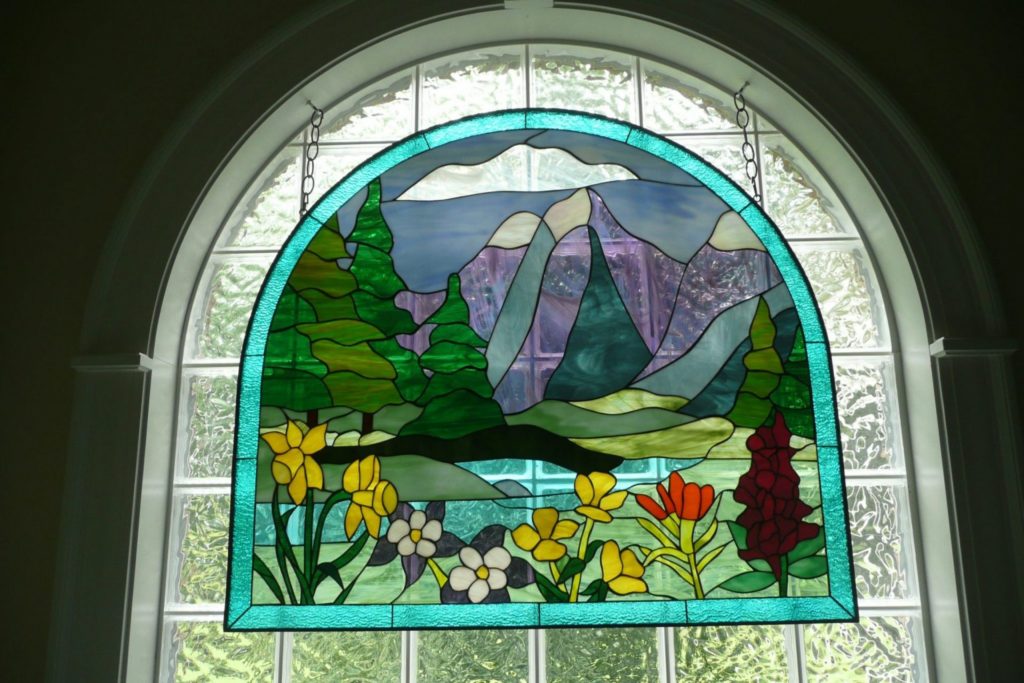 Wildflowers Stained Glass Window Insert Suspended By Chain