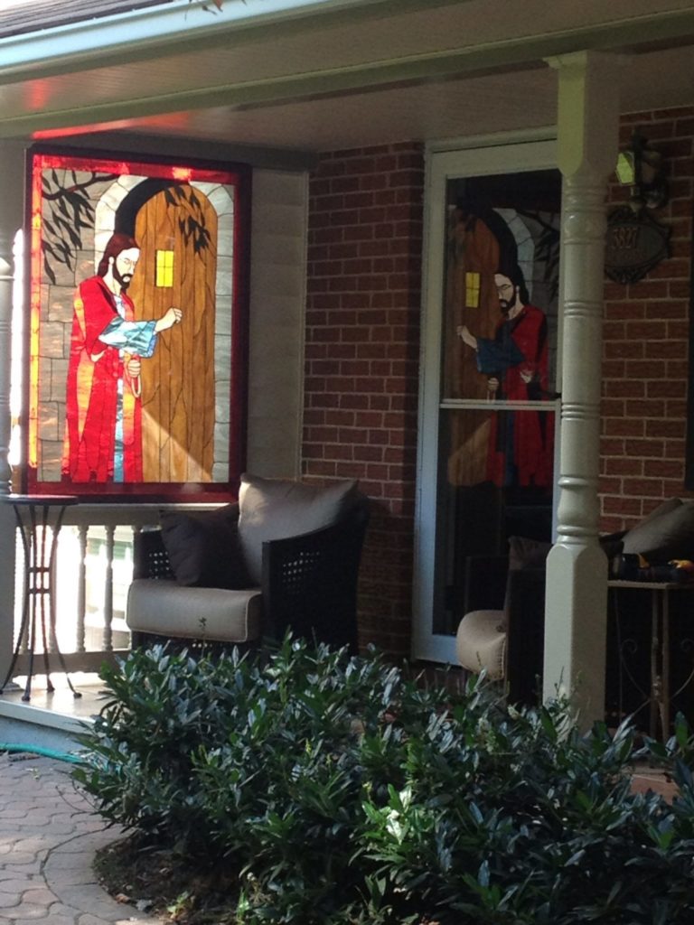 Jesus Stained Glass Window Installed Into Porch