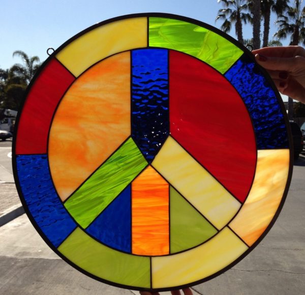 Peace Sign Leaded Stained Glass Window Panel