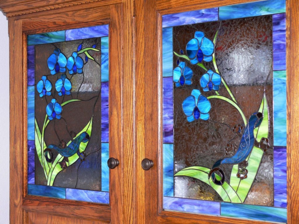 Gecko & Flower Blossoms Cabinet Inserts