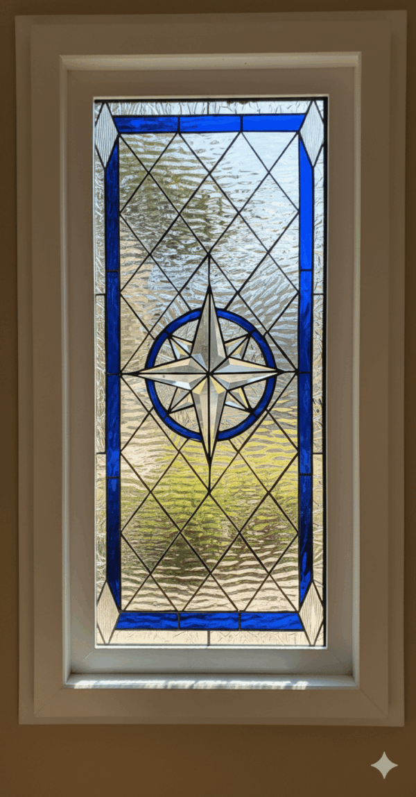 Compass Rose Beveled Stained Glass Window