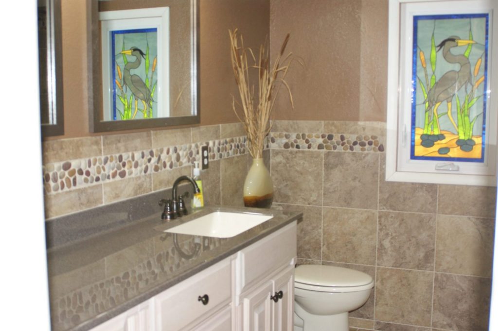 Blue Heron/ Egret Stained Glass Bathroom Window