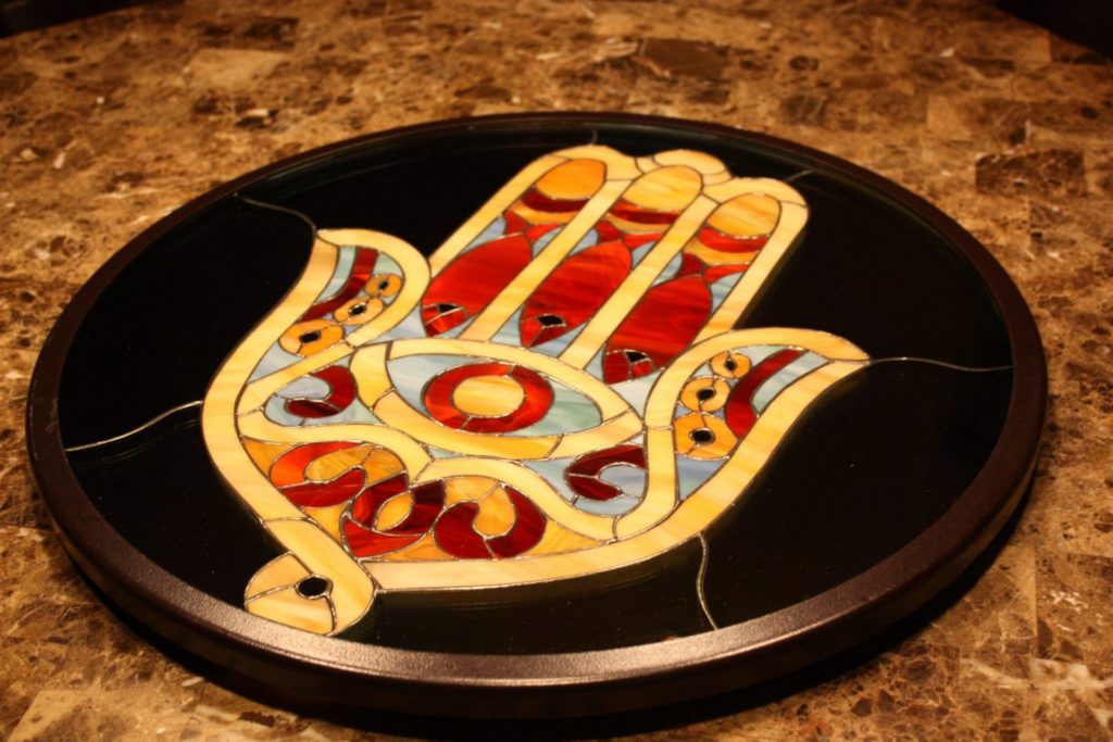 Custom Designed Hamsa Symbol Tempered Triple Pane Lazy Susan