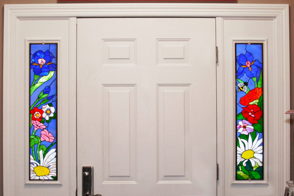 Colorful Bumble Bee, Iris & Sunflower Stained Glass Sidelites