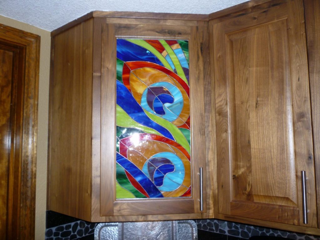 Abstract Kitchen Stained Glass Cabinet Insert