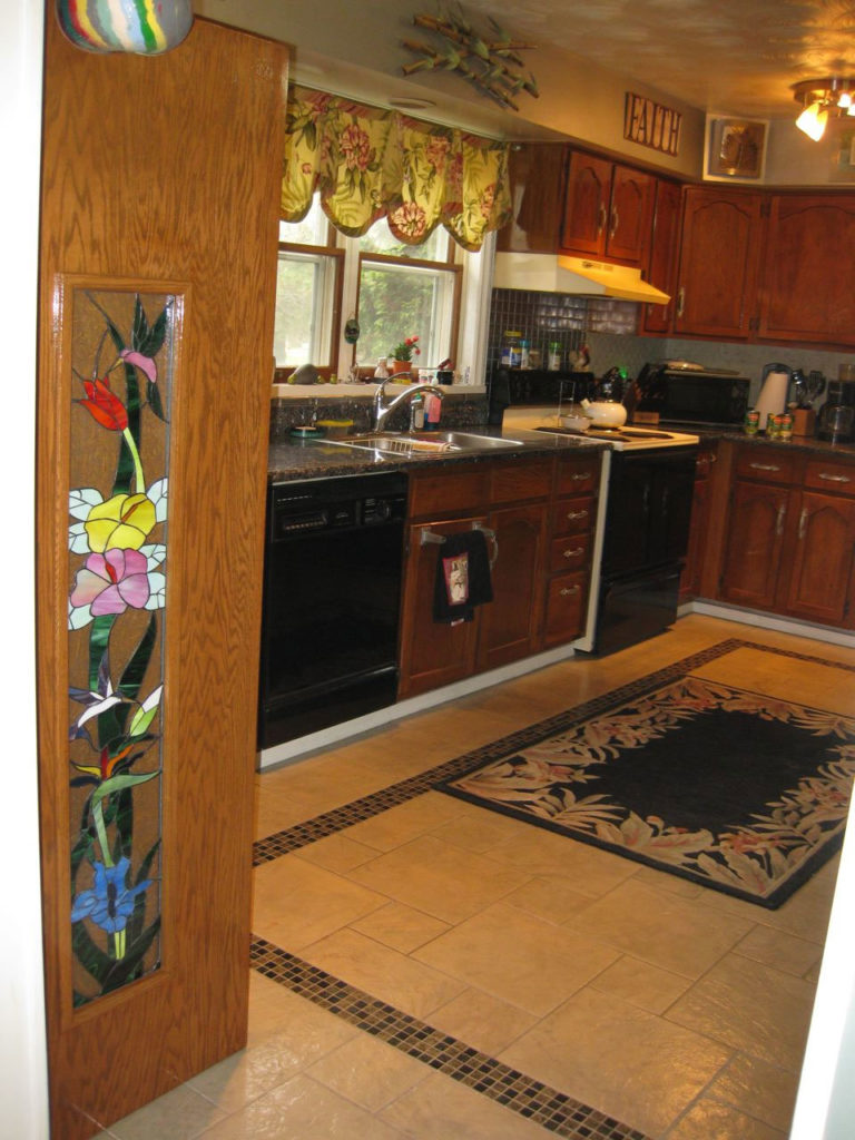 Hummingbird, Hibiscus And Bird Of Paradise Stained Glass Cabinet Insert