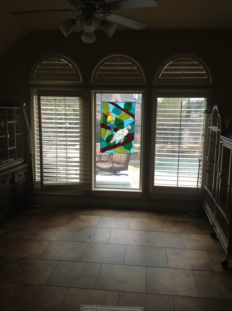 Custom Stained Glass Window Of Client's Exotic Parrots