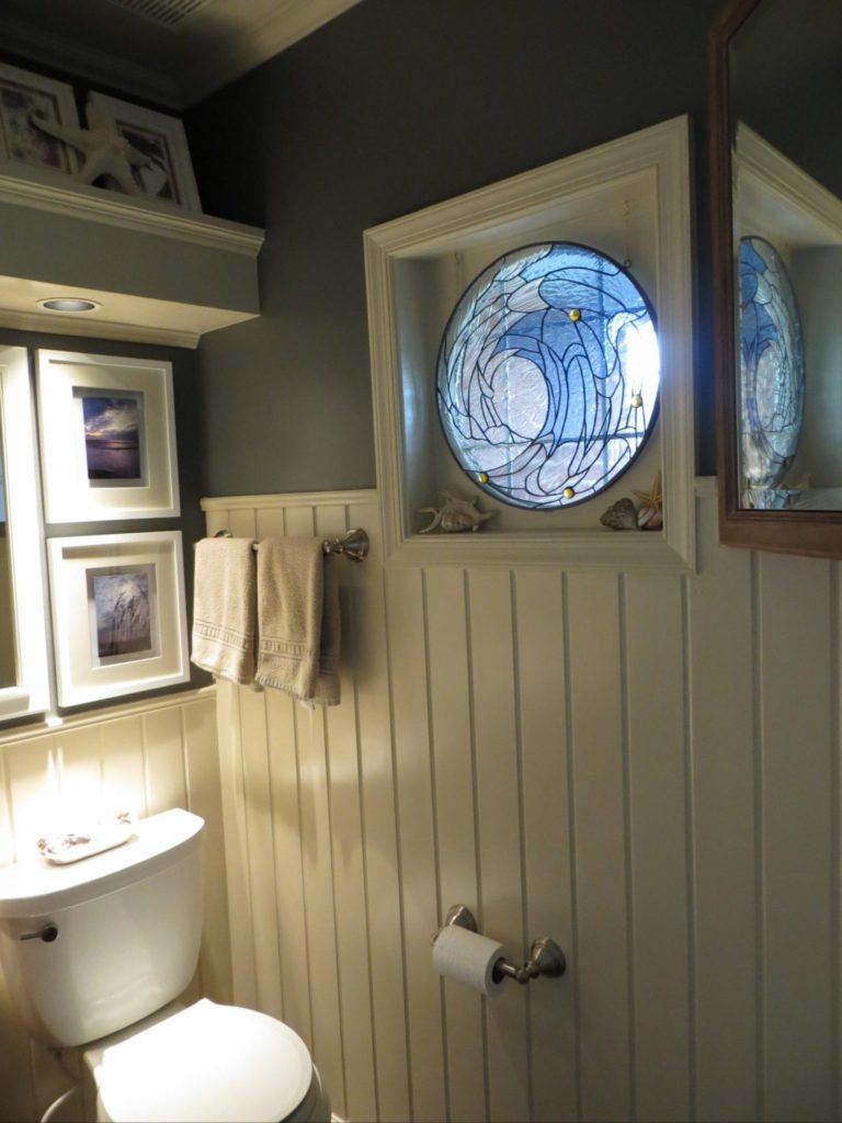 Cresting Wave Stained Glass Bathroom Window