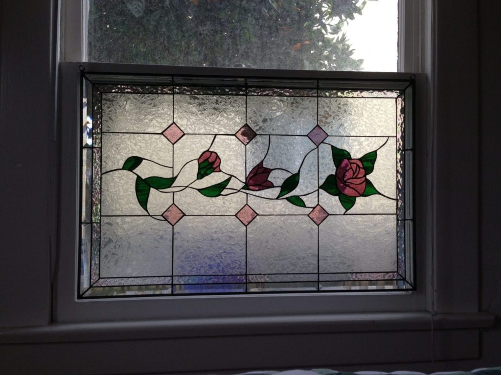 Stained Glass Rose Vine Panels Hung With Hooks
