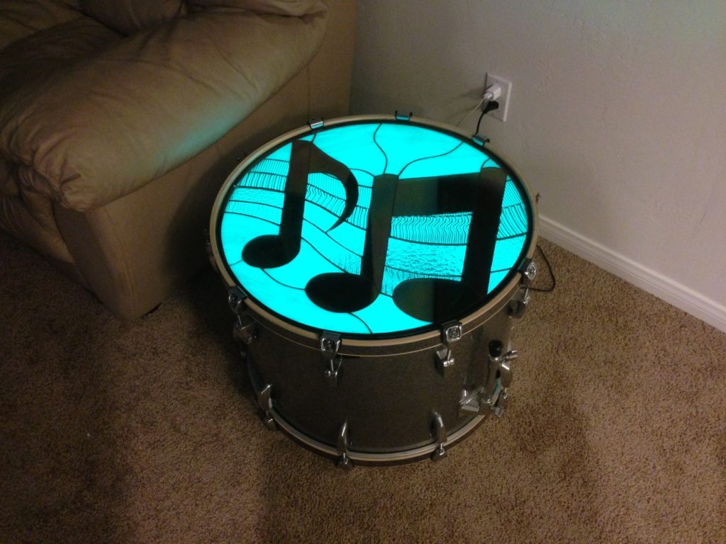 Illuminating triple paned stained glass coffee & drum tables