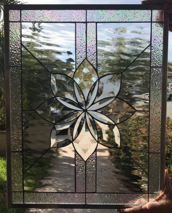 The "Irvine" Beveled Flower Leaded Stained Glass Window Panel