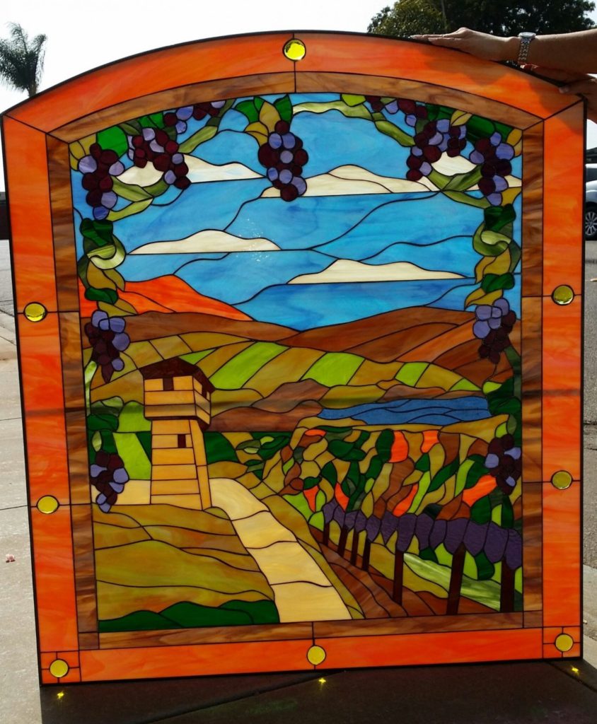 Tuscany/Napa Valley Grapes Vineyard Leaded Stained Glass Window