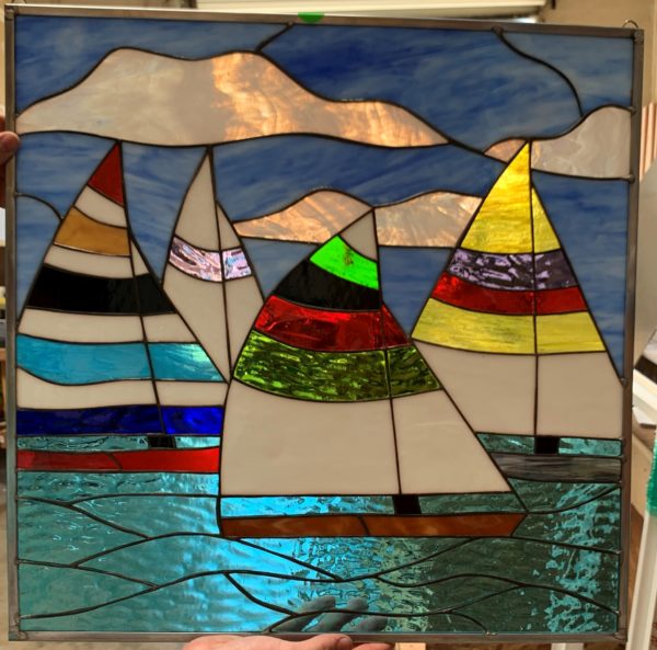 The Sailboat Race Leaded Stained Glass Window Panel