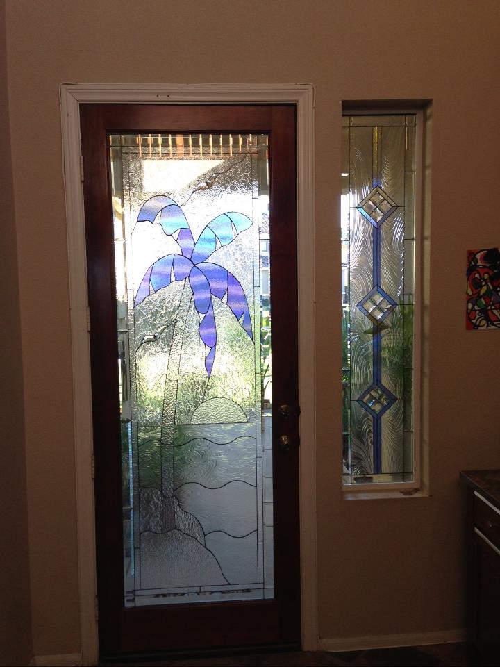One of a Kind Stained Glass Dichroic Palm Tree Entry Ways and Door and Sidelite