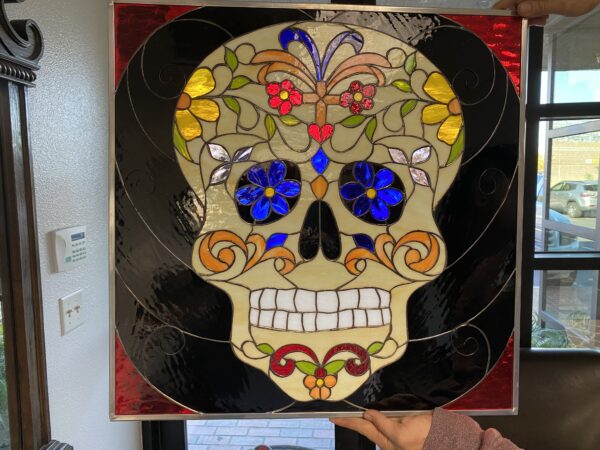 Day of the Dead Skull Leaded Stained Glass window Panel