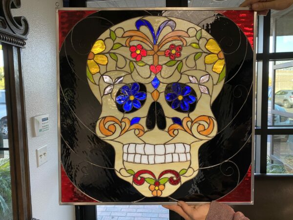 Day of the Dead Skull Leaded Stained Glass window Panel