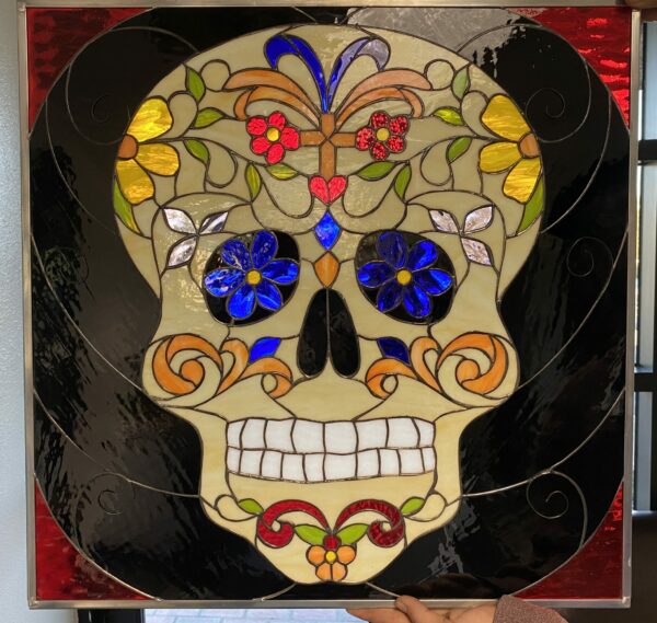 Day of the Dead Skull Leaded Stained Glass window Panel