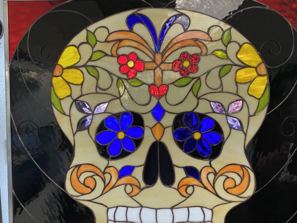 Day of the Dead Skull Leaded Stained Glass window Panel