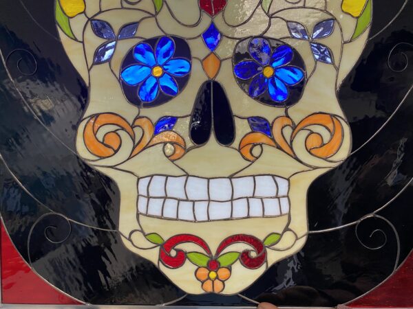 Day of the Dead Skull Leaded Stained Glass window Panel