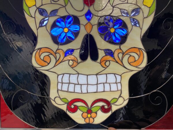 Day of the Dead Skull Leaded Stained Glass window Panel