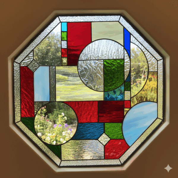 Colorful! Mission Prairie Stained Glass Octagon Window Panel