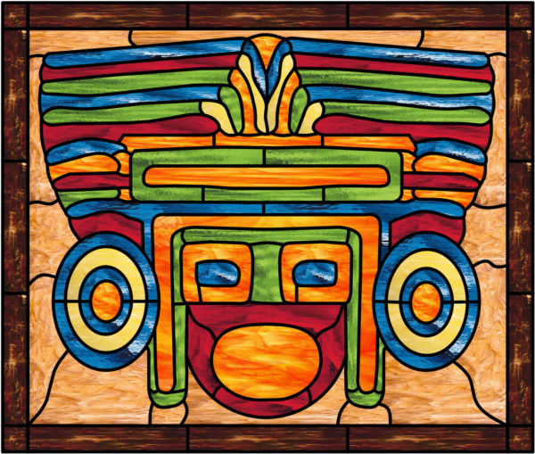 Stunning! Myan Tribal Mask Leaded Stained Glass Window Panel