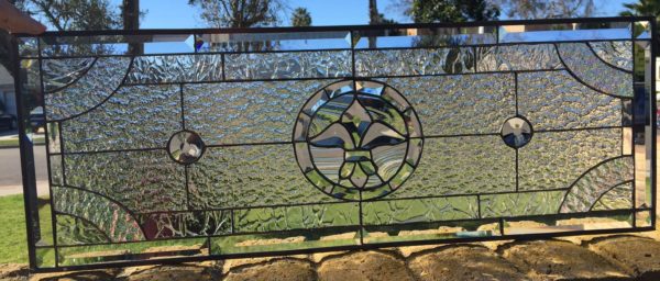 Beautiful "Normandy" Fleur De Lis Beveled & Clear Textured Leaded Glass Panel