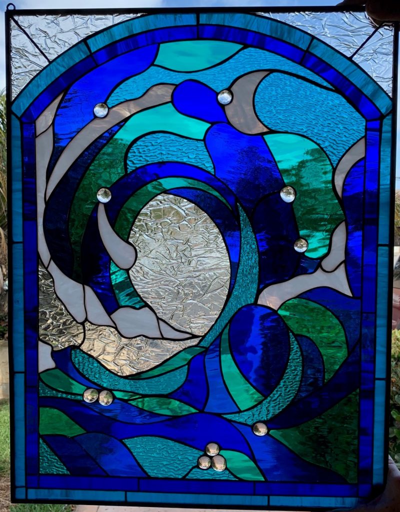 Beautiful Cresting Ocean Wave #2 Stained Glass Window Panel