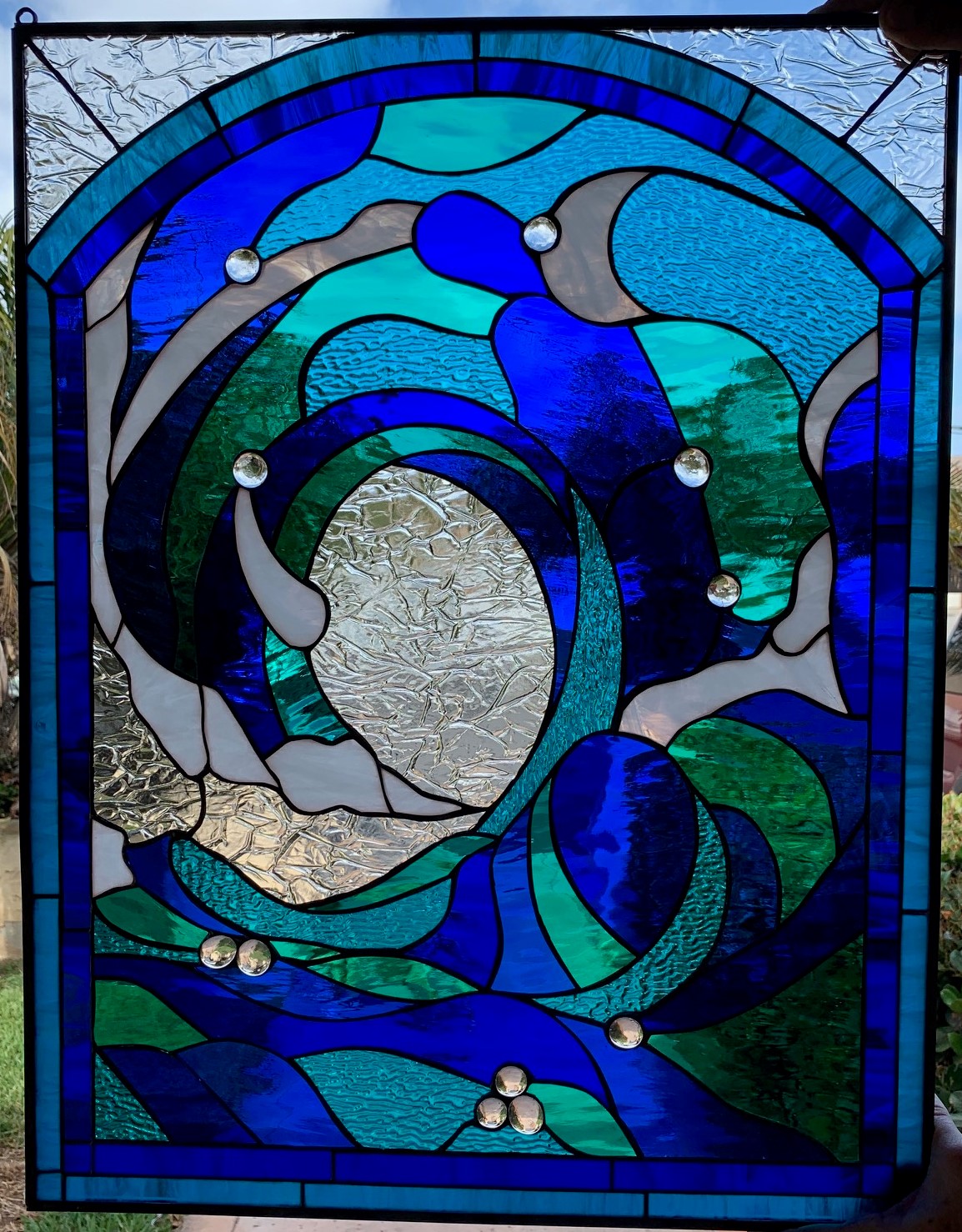 Beautiful Cresting Ocean Wave #2 Stained Glass Window Panel. knew5. 