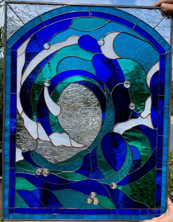 Beautiful Cresting Ocean Wave #2 Stained Glass Window Panel