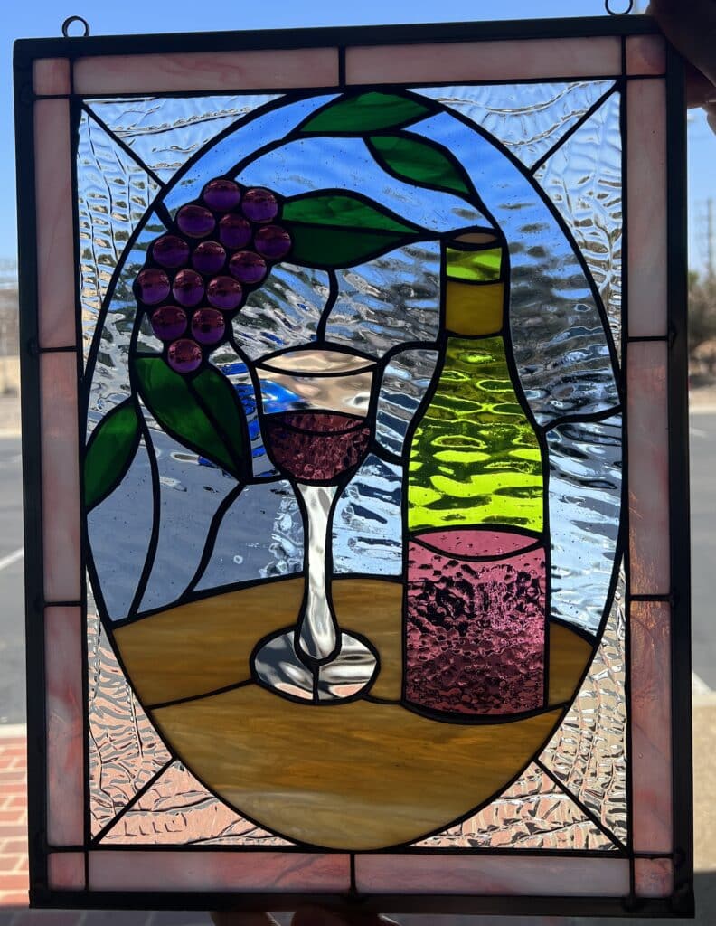 Lovely Stained Glass Wine Bottle & Jeweled Grapes