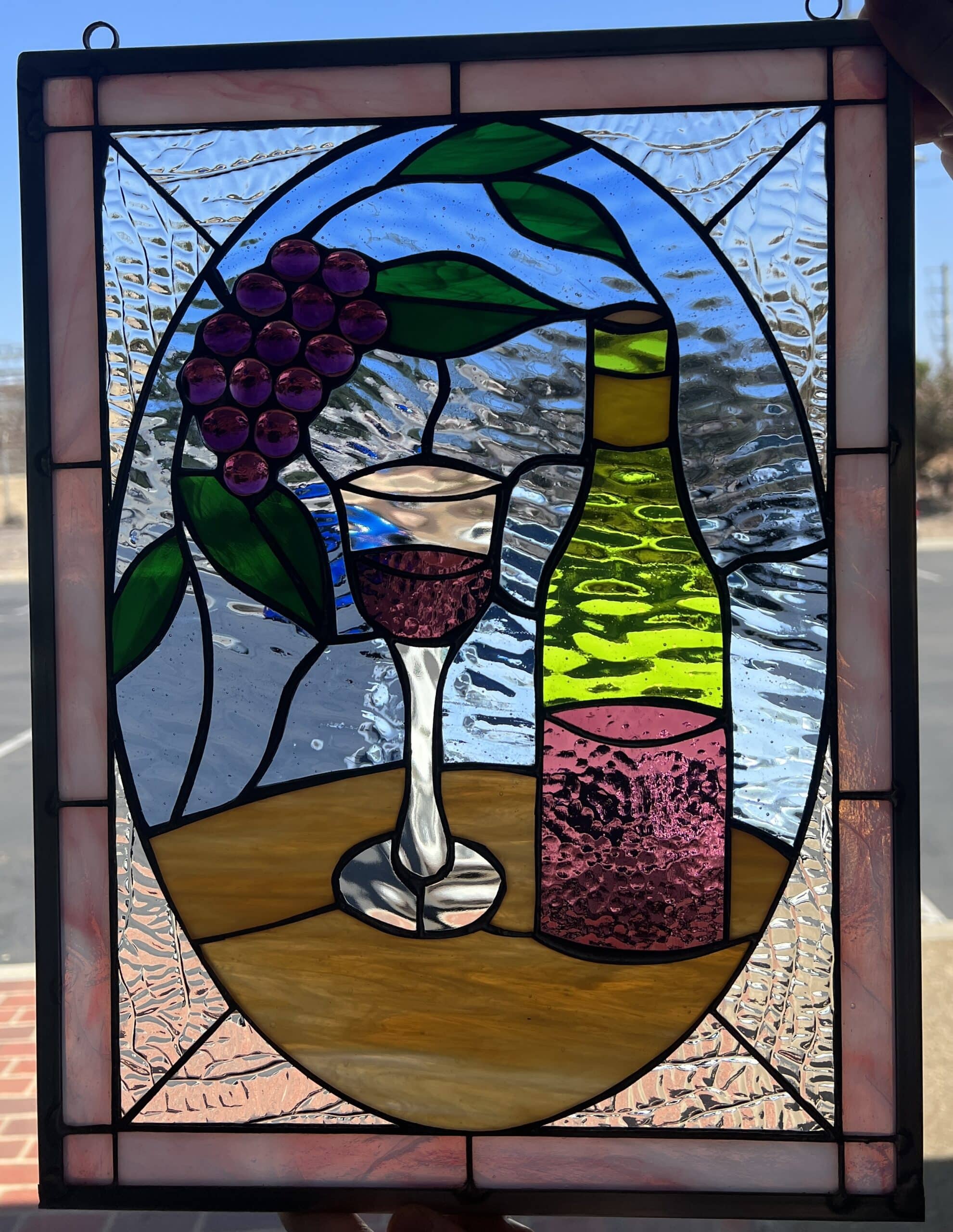 Lovely Stained Glass Wine Bottle & Jeweled Grapes