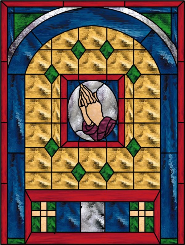 Praying Hands Leaded Stained Glass Church Window Panel