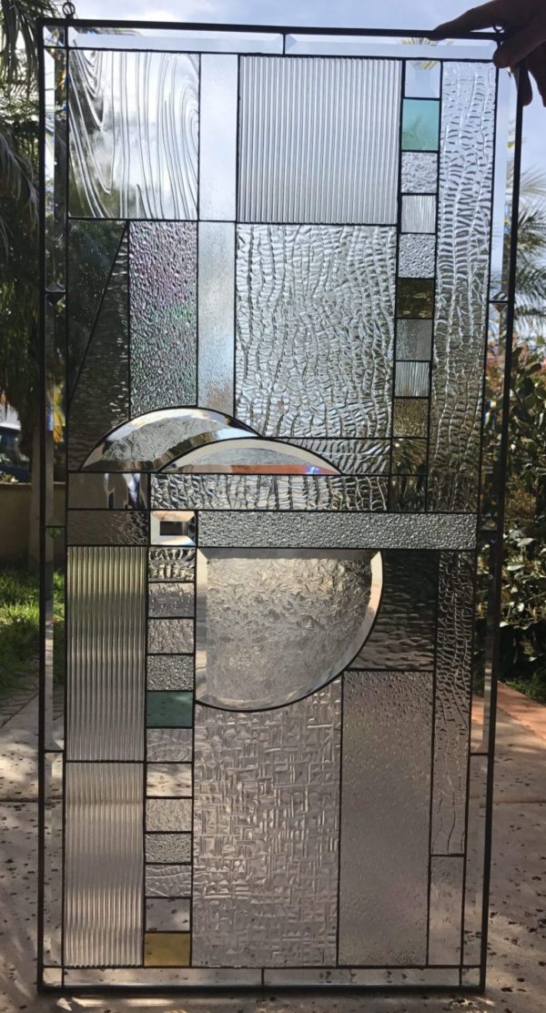 The "Palos Verdes" All Clear Beveled Glass Mission Prairie Style Leaded Panel