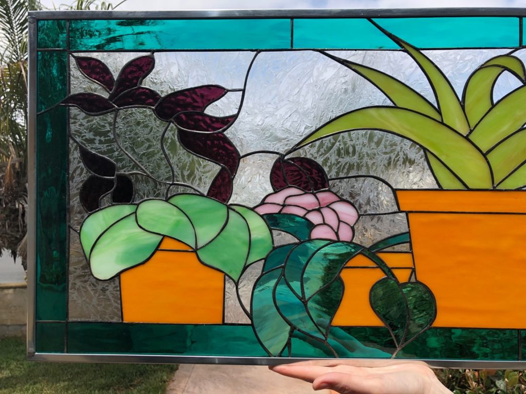 Succulents / Cactus In Terracotta Plant Pots Stained Glass Window
