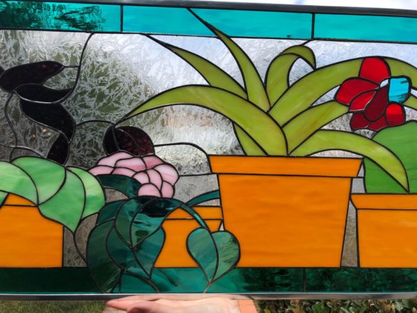 Succulents / Cactus In Terracotta Plant Pots Stained Glass Window
