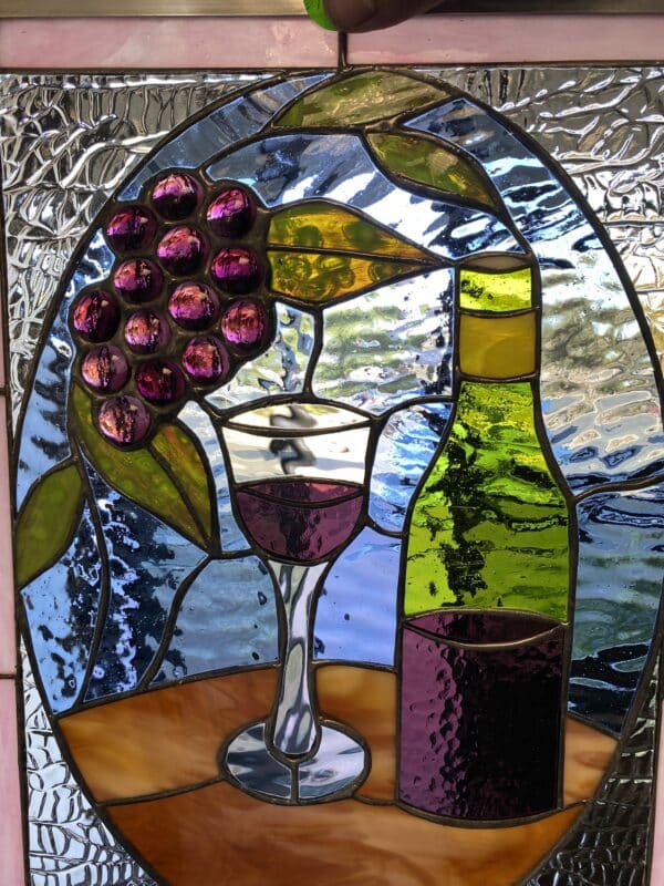 Lovely Stained Glass Wine Bottle & Jeweled Grapes