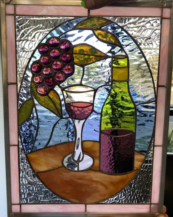 Lovely Stained Glass Wine Bottle & Jeweled Grapes