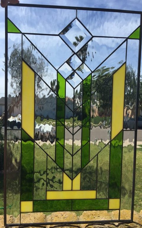 Beautiful "Calabasas" Geometric Prairie Style Leaded Stained Glass Window