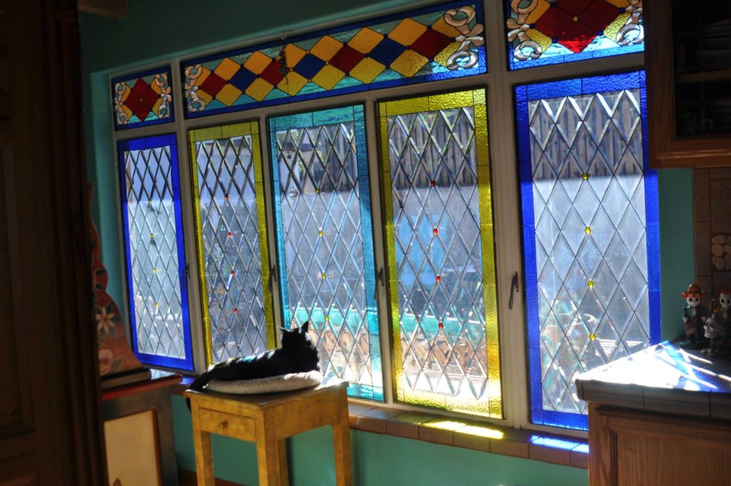 Colorful Victorian Transom & Clear Beveled Diamond Window Panels