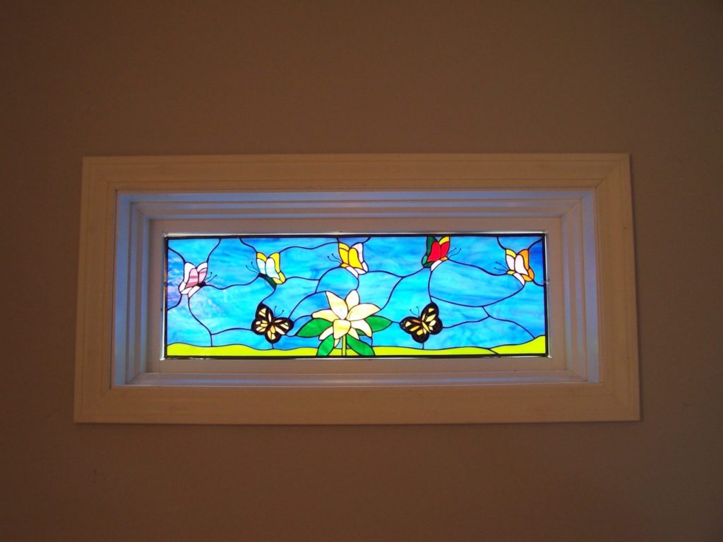 Monarch Butterflies & Flower Stained Glass Window Panel