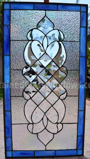 The "Laguna" Clear Beveled & Iridescent Ice Crystal Leaded Stained Glass Window