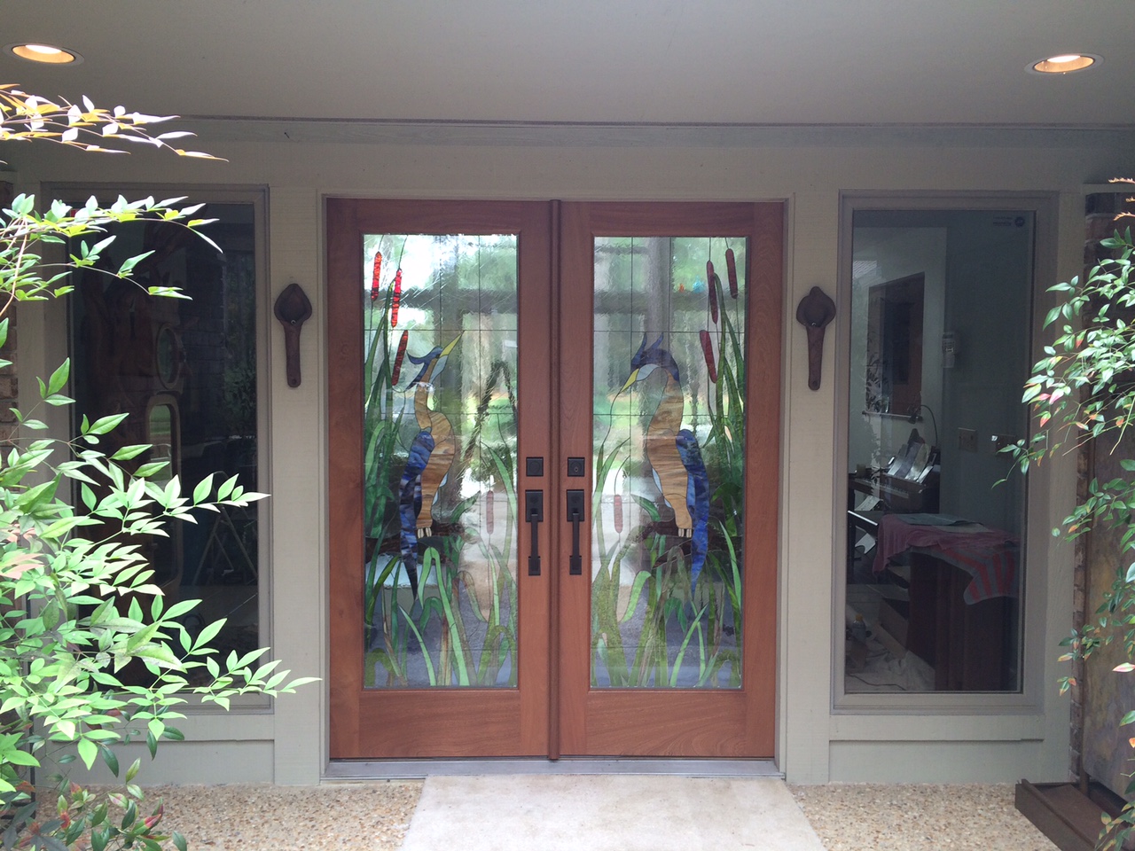 Incredible Entryway Transformation With Our Impact Resistant Stained Glass Door Inserts (After)