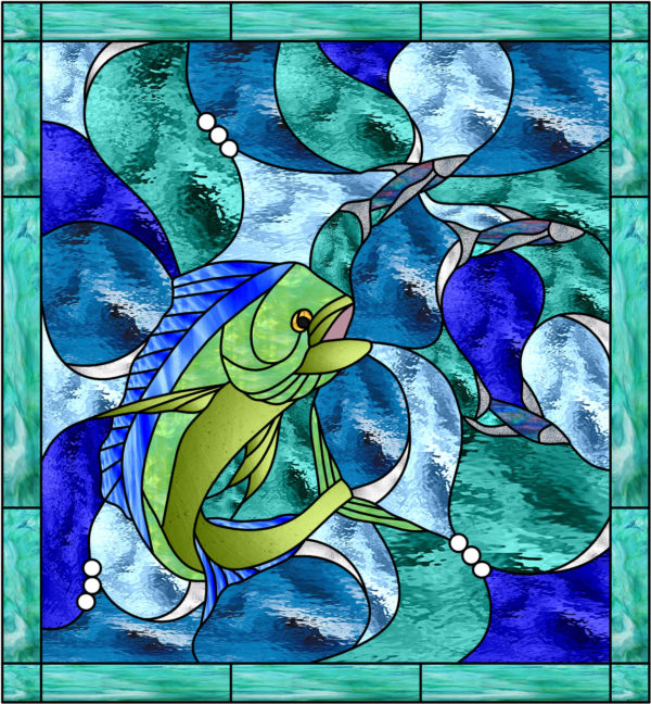 Incredible!! Mahi & Malolo (Hawaiian Flying Fish) Leaded Stained Glass Window Panel