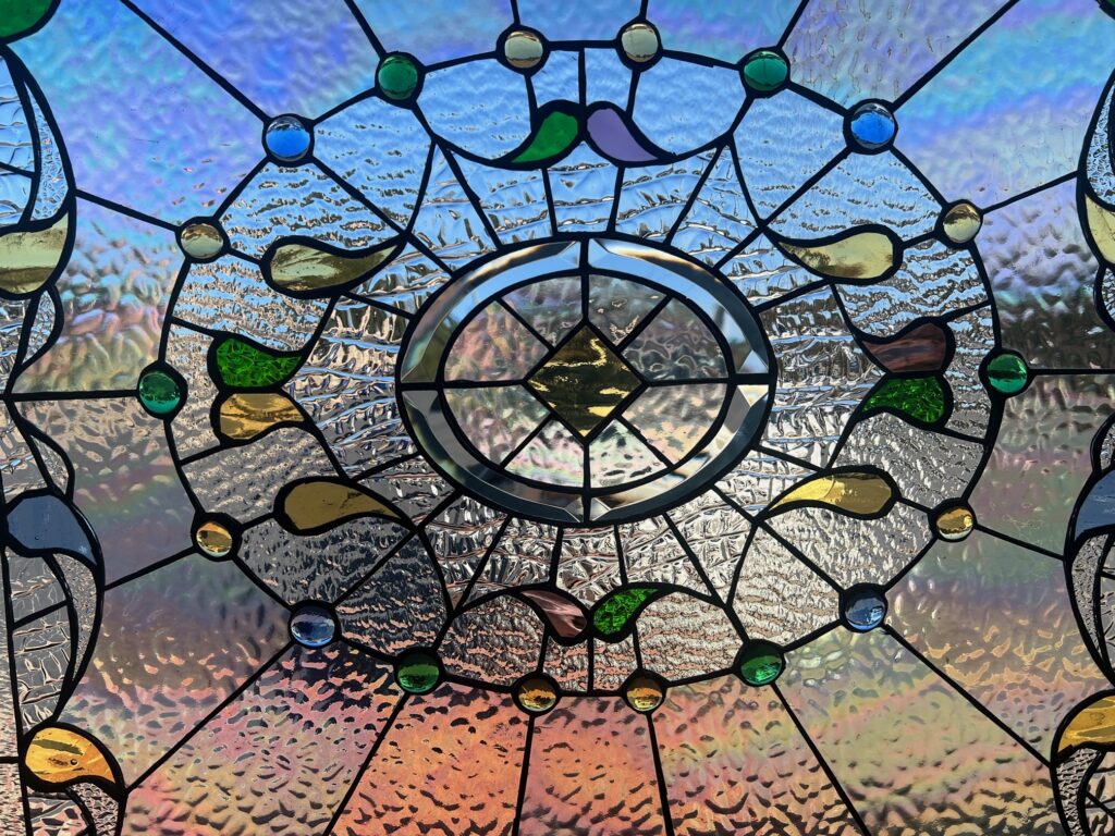 Elegant! Classic "Teardrops & Jewels" Leaded Stained Glass Window